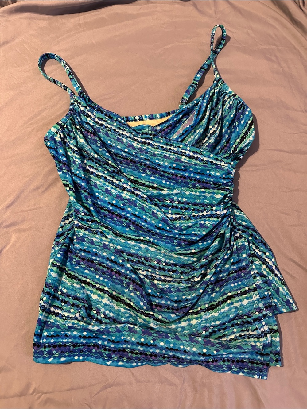 Miraclesuit Blue Teal Ruched Underwire Tankini Swim Top